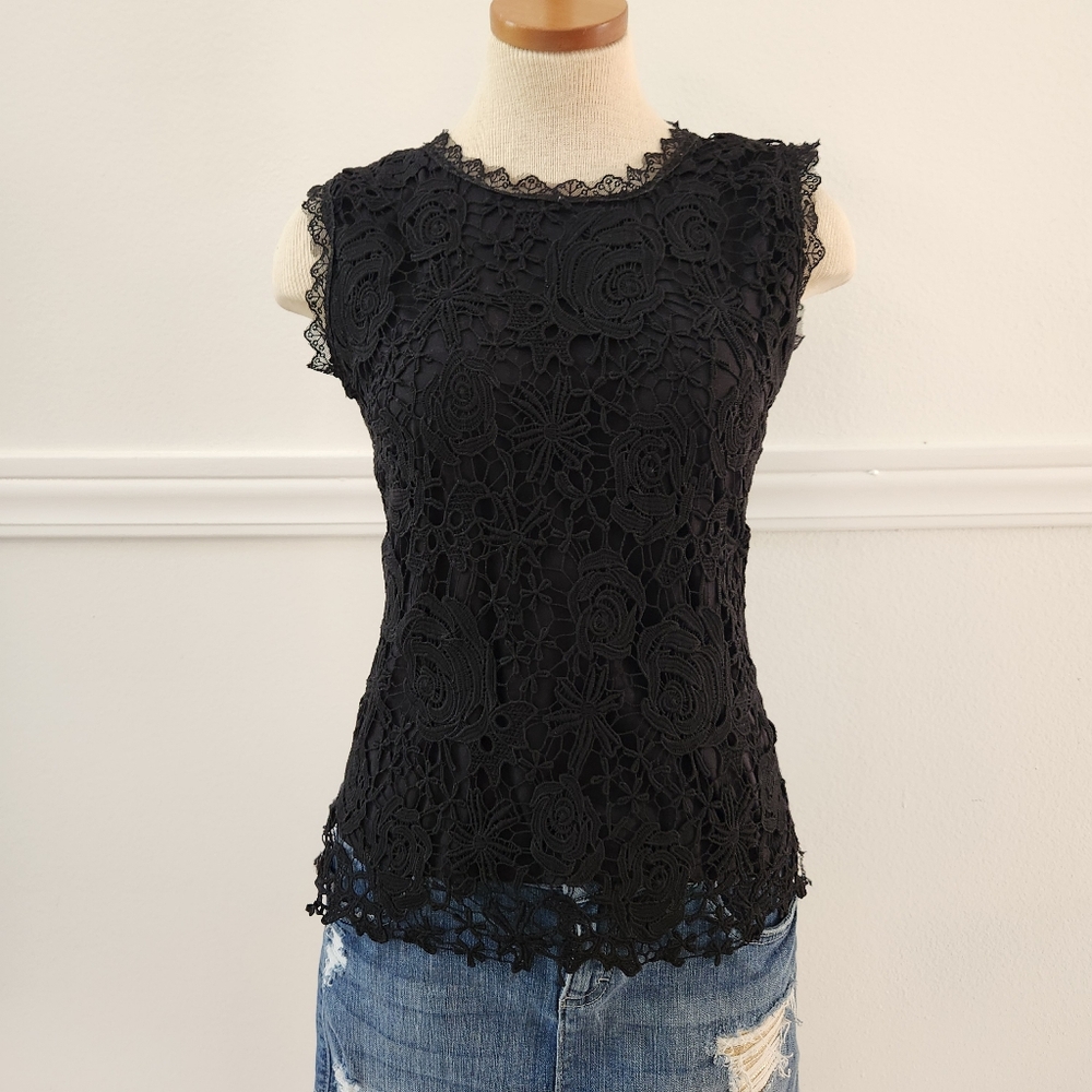 Face &Face embroidery Lace Tank Top Elegant Crew Neck - Picture 3 of 10